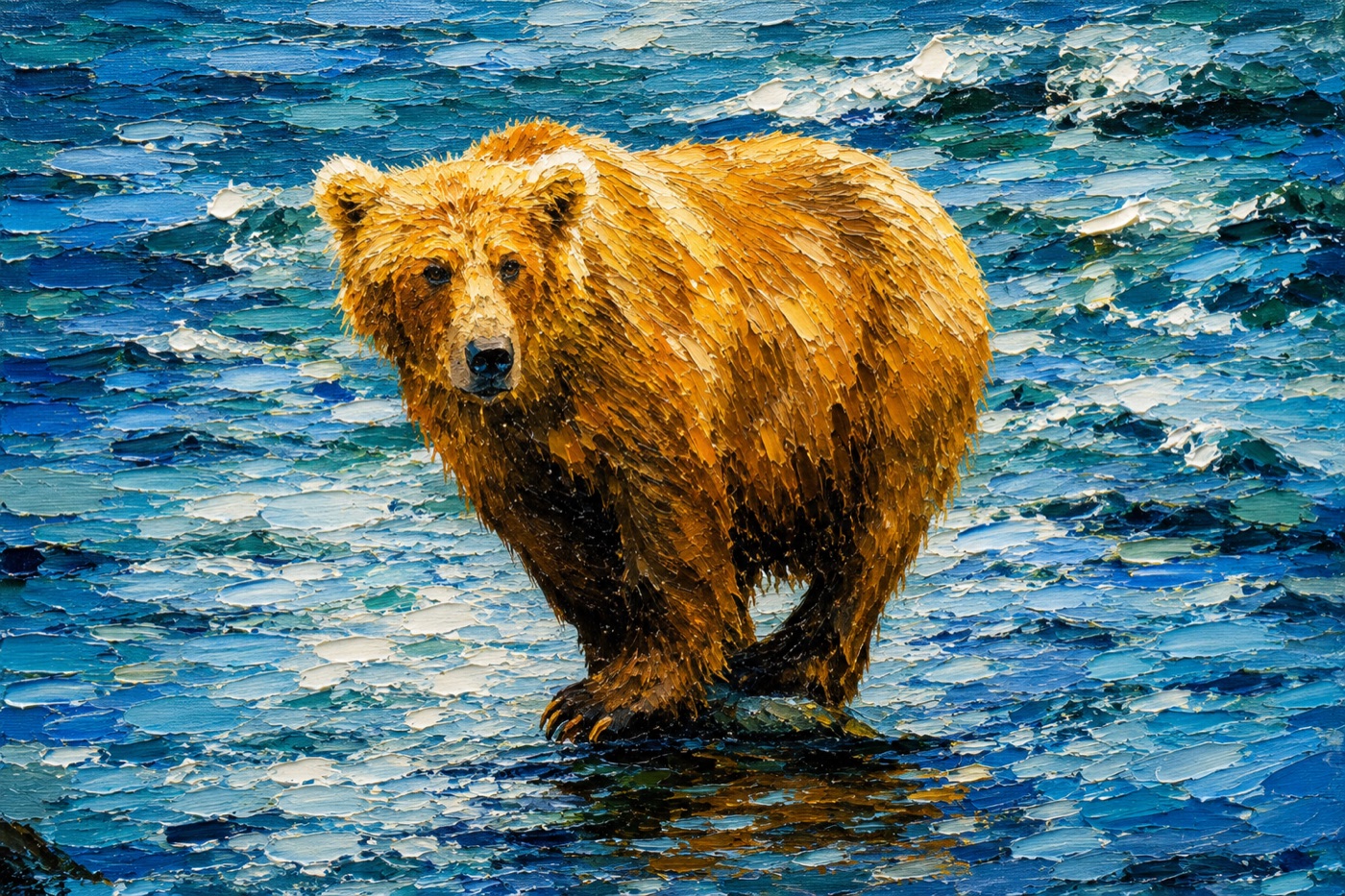 The same bear rebuilt as a digital oil painting